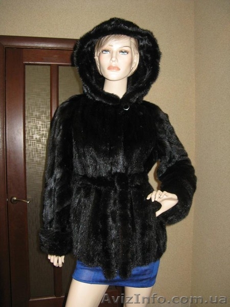 Норковый полушубок с капюшоном и поясом чёрная норка - <ro>Изображение</ro><ru>Изображение</ru> #1, <ru>Объявление</ru> #1153642